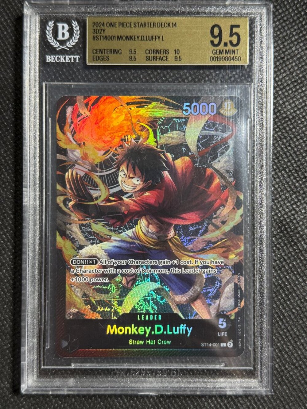 ONE PIECE Monkey D Luffy (001) ST14-001 Starter Deck 14: 3d2y Foil BGS 9.5+ GEM